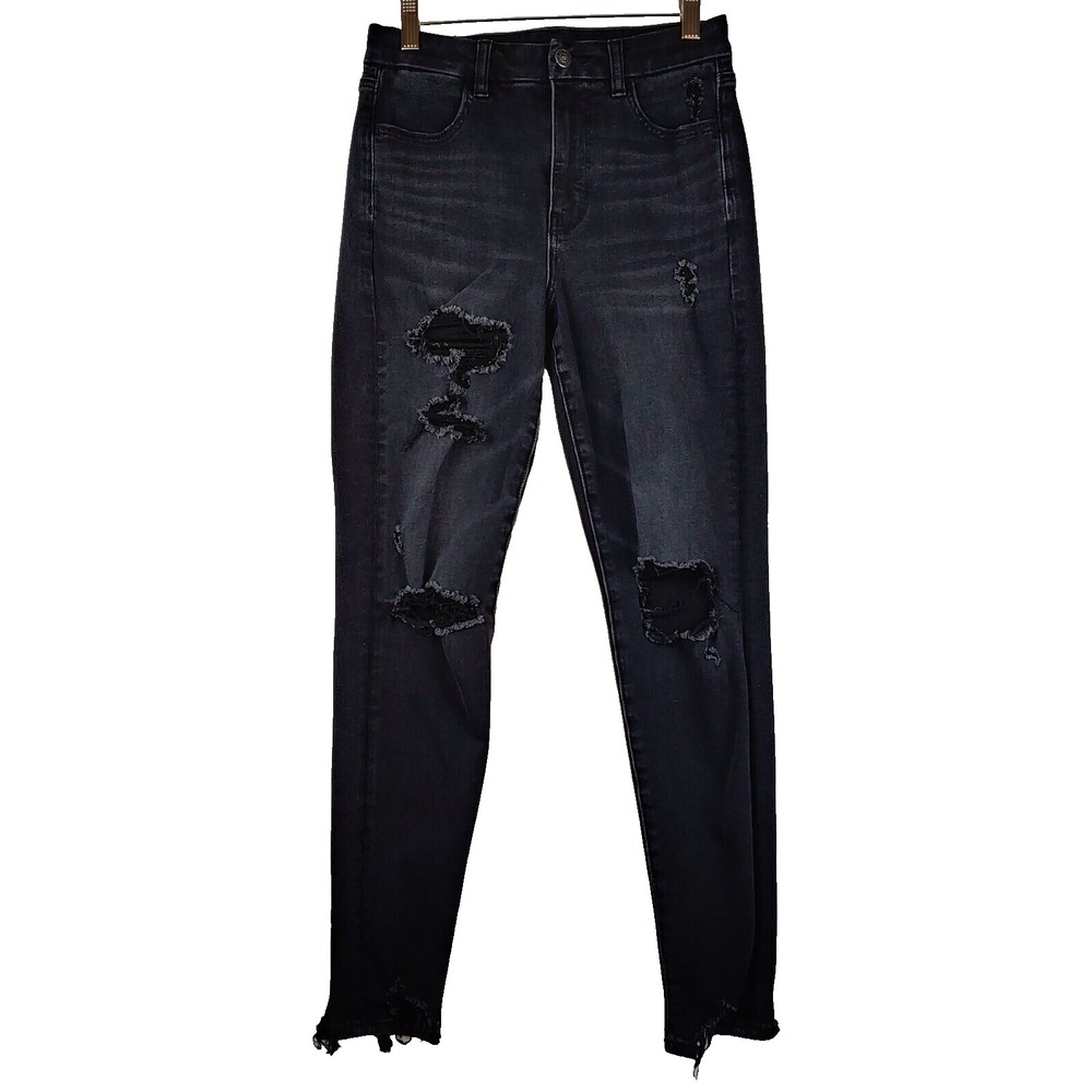 American Eagle Curvy Super Hi-Rise Jegging Womens 4 Reg (27x27) Black Ripped